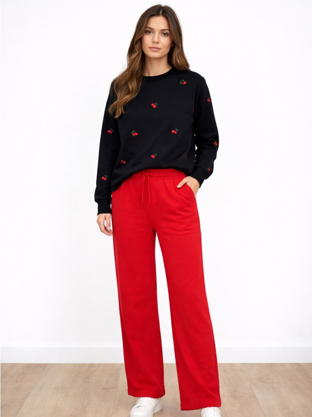 Black Cherry Embroidered
Sweatshirt & Red Sweatpants
Set